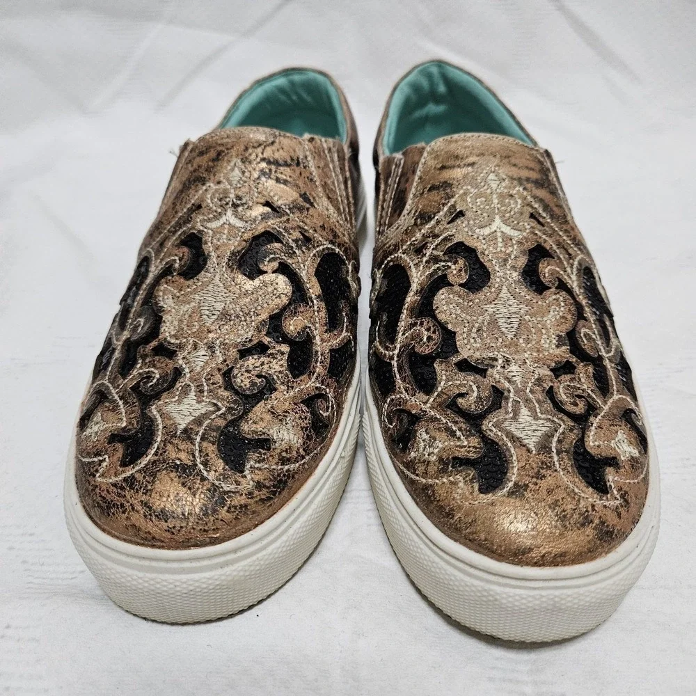 Corral Slip On Sneakers Womens 7 Bronze Gold Metallic Sequin E1563 Western Boho - Picture 5 of 8
